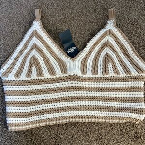 NWT Hollister Women's Crochet Striped Crop Top - Brown and White